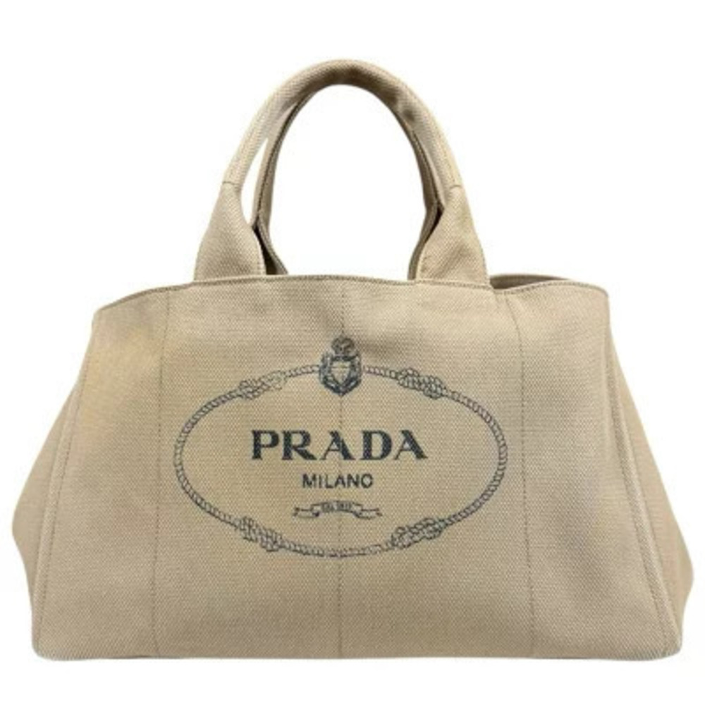 Prada Canapa Tote L Handbag Canvas Beige Cream